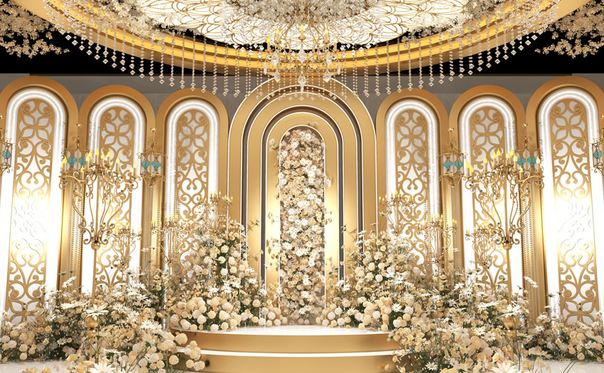 前海街道香槟色调婚礼堂效果展示